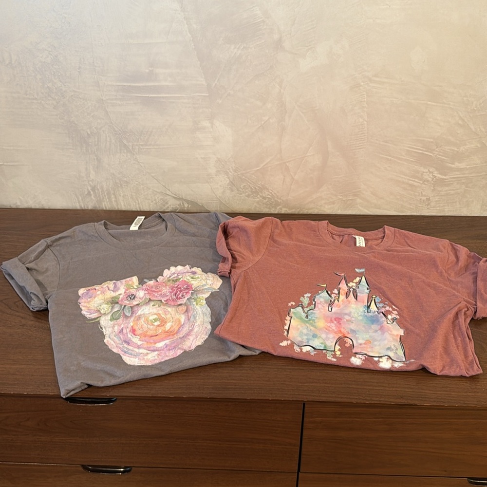 Floral and Castle Graphic Disney watercolor T-Shirts